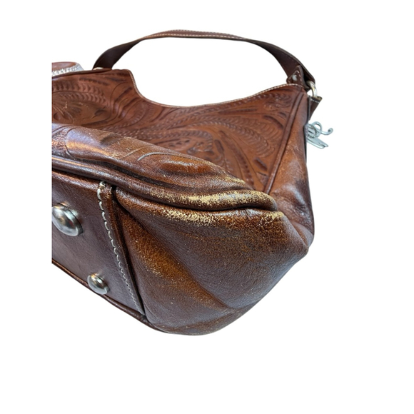American West Brown Tooled Leather Shoulder Bag With Dust Bag - Picture 12 of 13